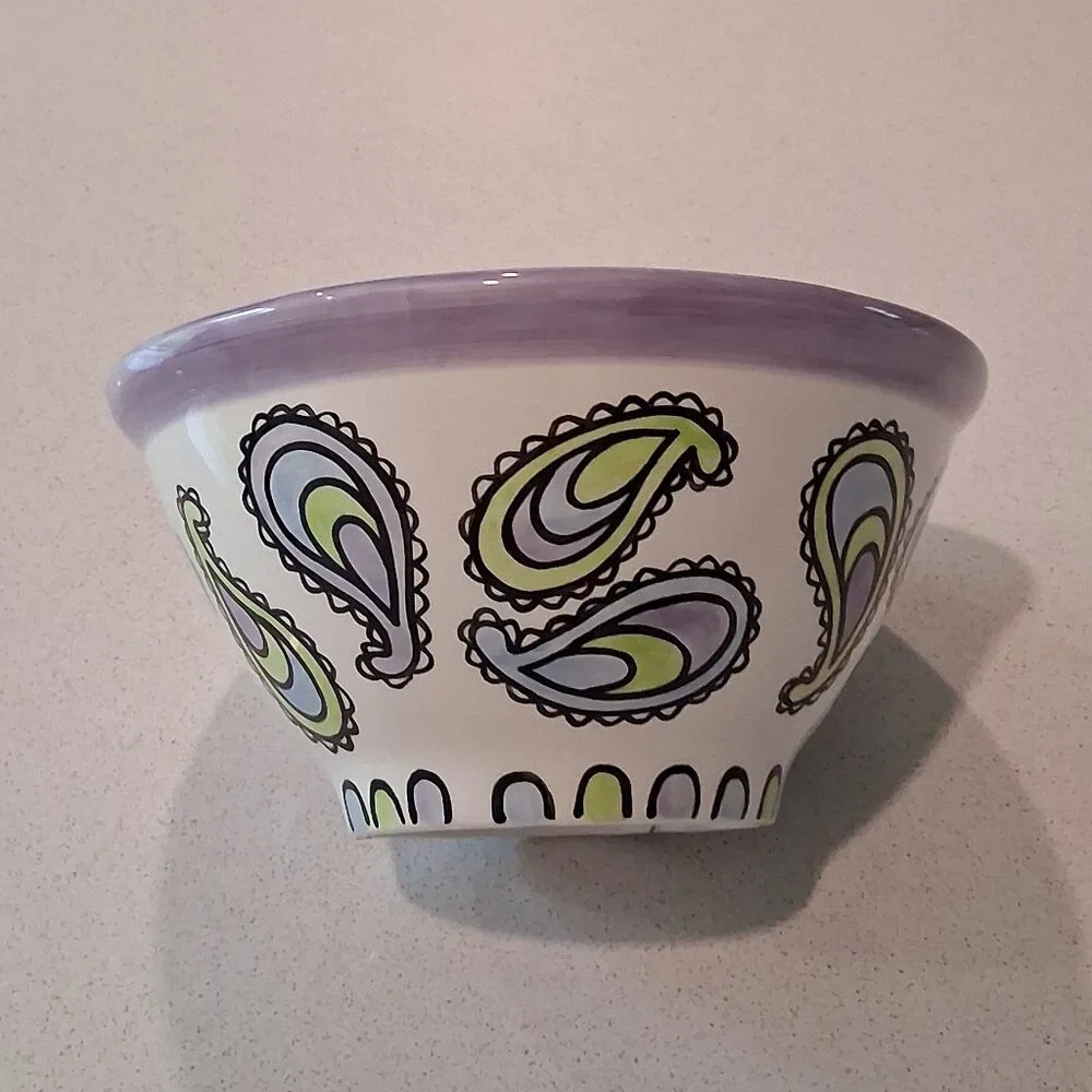 Lorrie Veasey Our Name is Mud Purple Paisley Feline Groovy Bowl